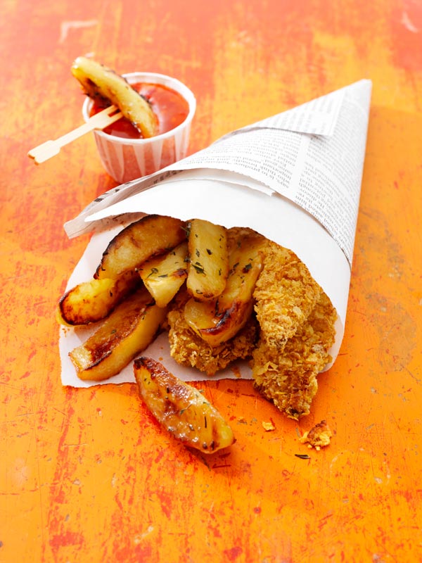 Crispy Chicken Fingers with Ontario Apple Fries