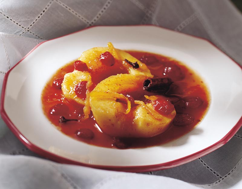 Poached Apples with Cranberry-Cider Sauce